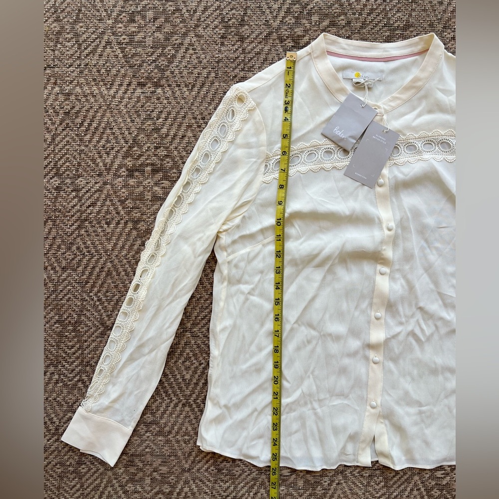 NWT Boden Ladies Cream Sheer Lace Cut-Outs Boho Chic Buttoned Blouse Top 10 - Picture 8 of 11